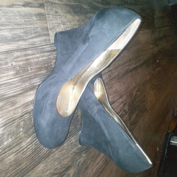 Black Genuine Suede Wedge Heels - Picture 2 of 3